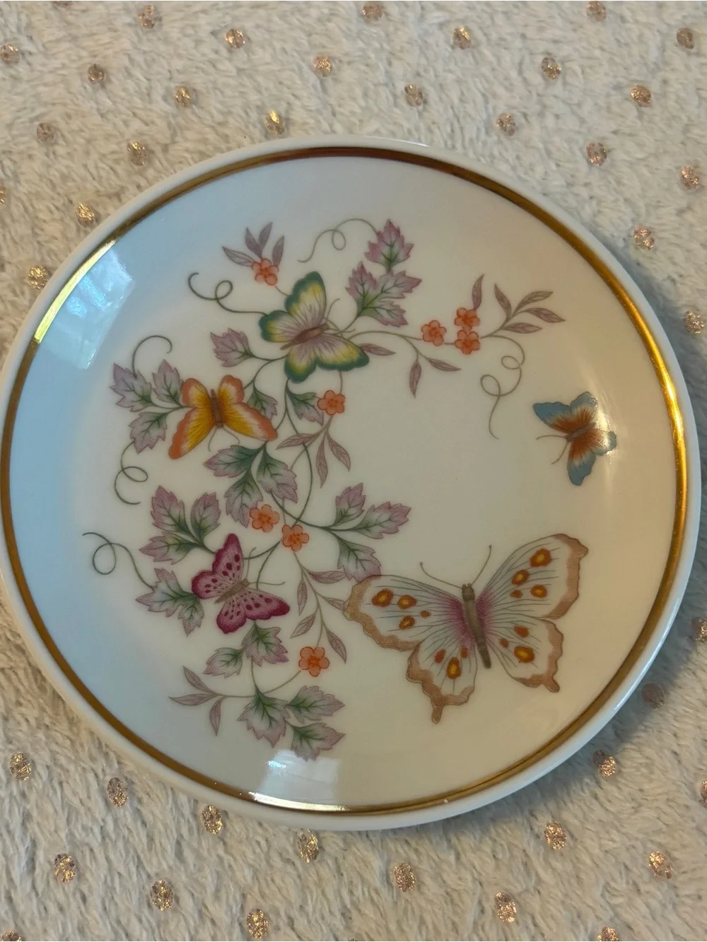 Vintage Avon Butterfly Collection 3 Pc Porcelain Trinket Dish & Box Set 22K Gold